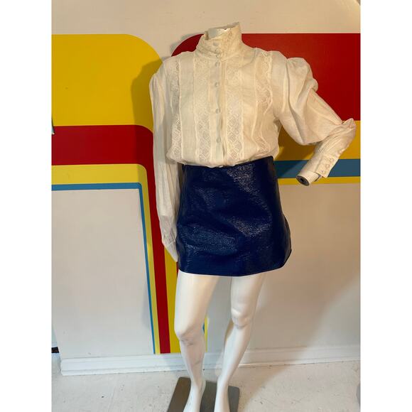Y2K does 60s vintage Courrèges blue vinyl mini skirt s m designer space age - Picture 8 of 9